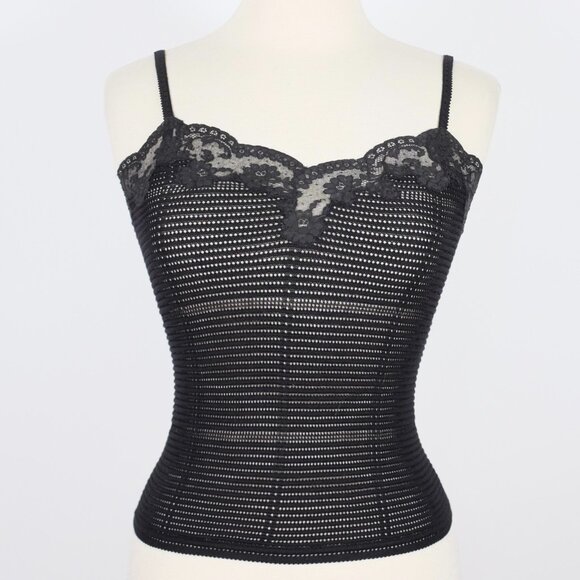 Y2K John Galliano 90s cardigan top twinset sweater sz S black open knit lace - Picture 5 of 14